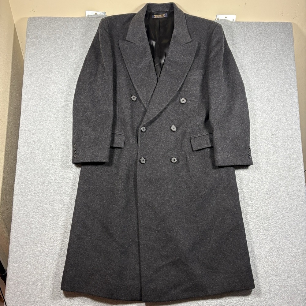 Vtg Brooks Brothers Wool Overcoat Mens 46L Double Breasted Top Coat USA Charcoal